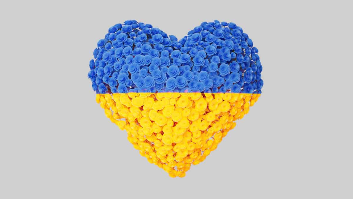 independence day ukraine. august 24. heart shape made out of flowers on white background.